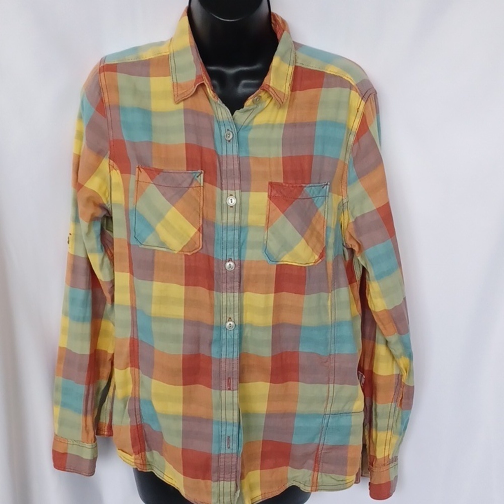 Woolrich, Organic Cotton, Lightweight Lined Plaid Button Up Sz M, 21"PTP, 26"L